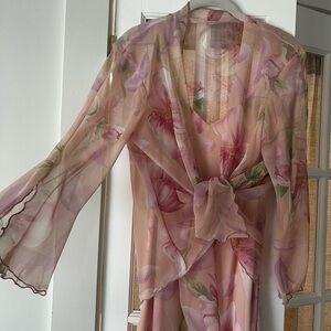 Vintage Floral Maxi Dress with Detachable Sheer Kimono
